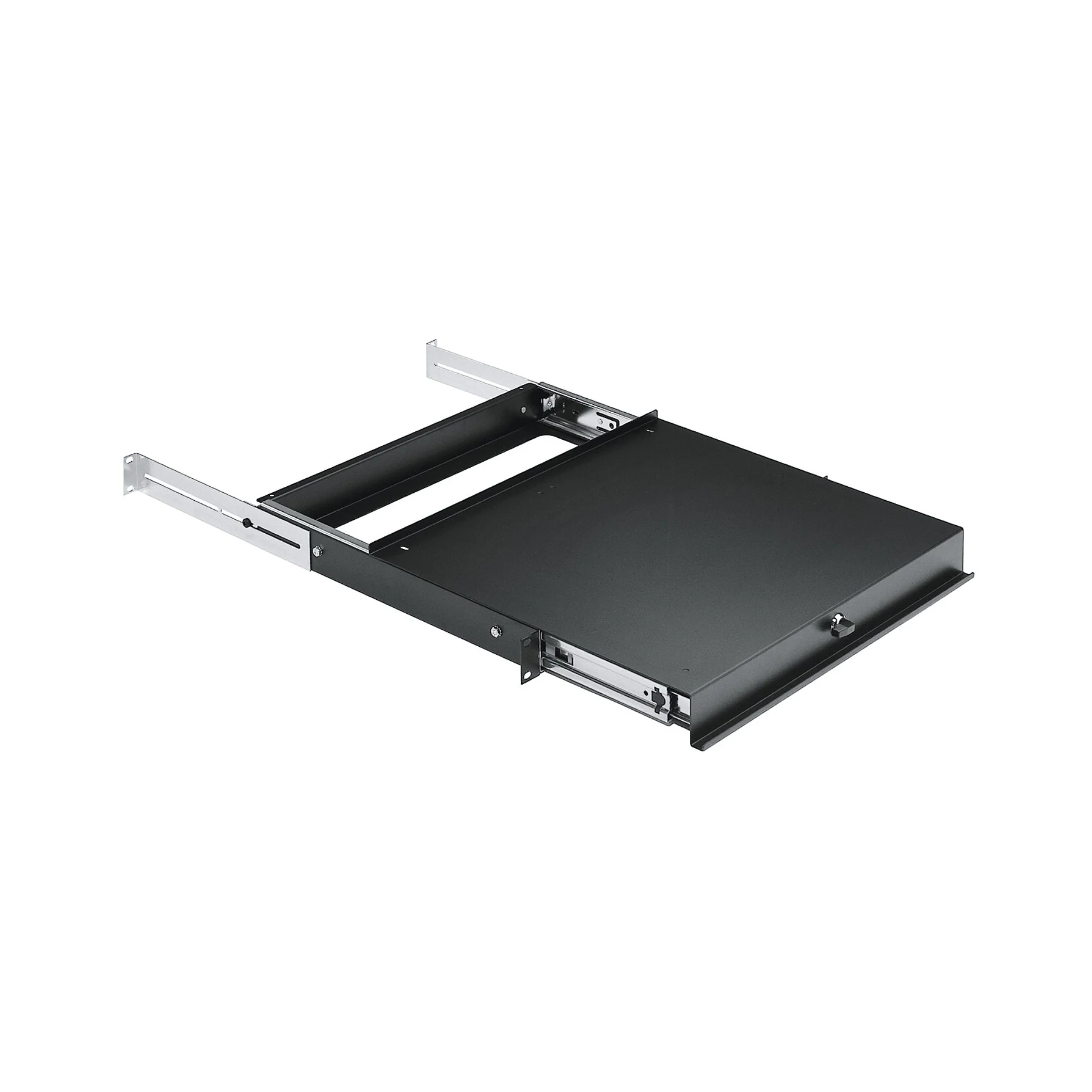 K&M 49070 heavy duty sliding shelf with security lock, 1U, black - Image 2
