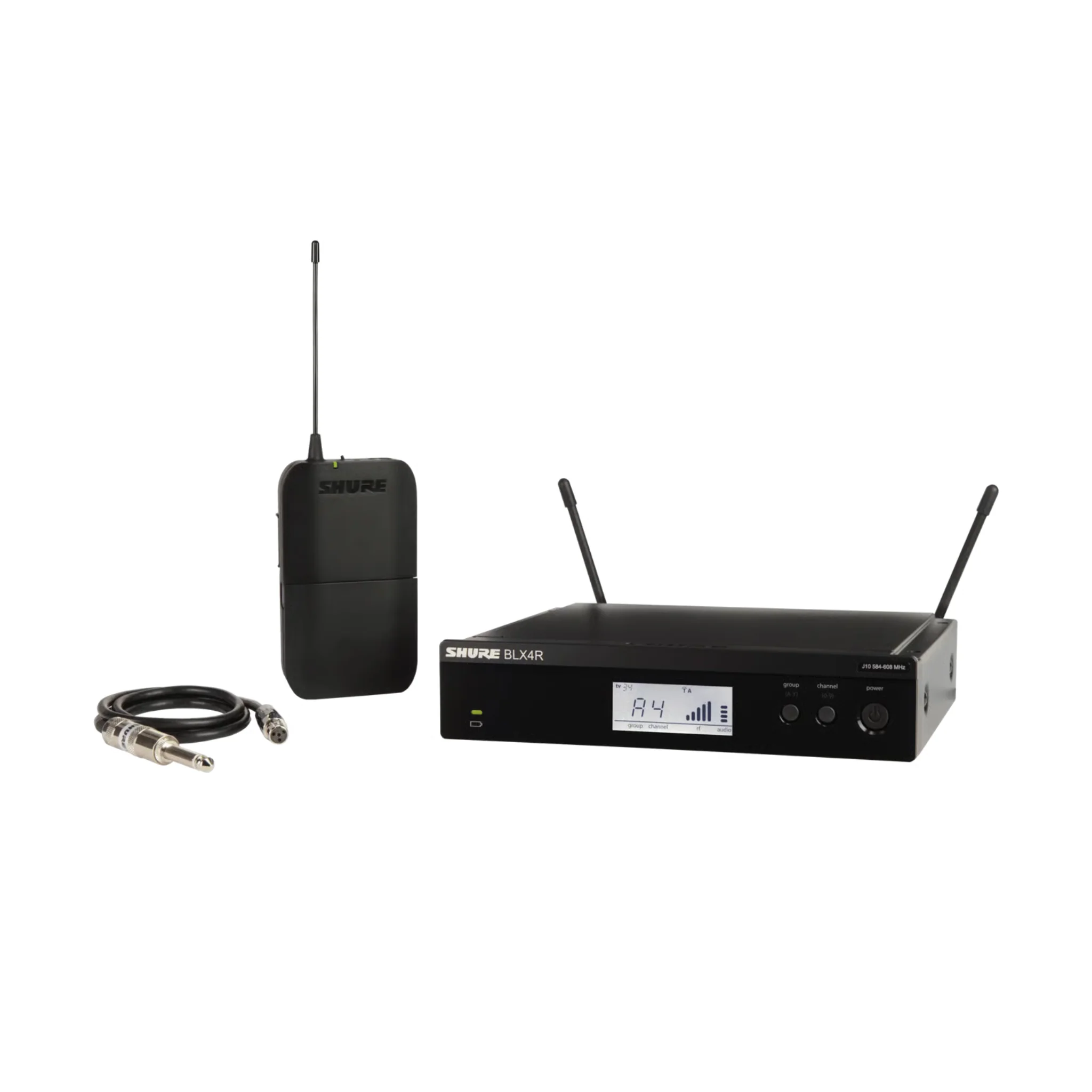 Shure BLXR Wireless System with BLX1 Bodypack and WA302 Instrument Cable (Rack Mount)