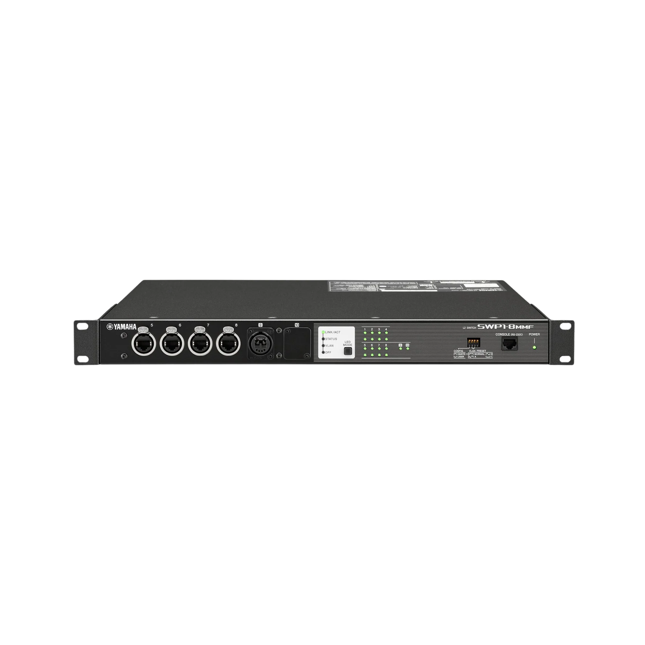Yamaha SWP1-8MMF SWP1 series network switch equipped with eight etherCON ports, one opticalCON port,
